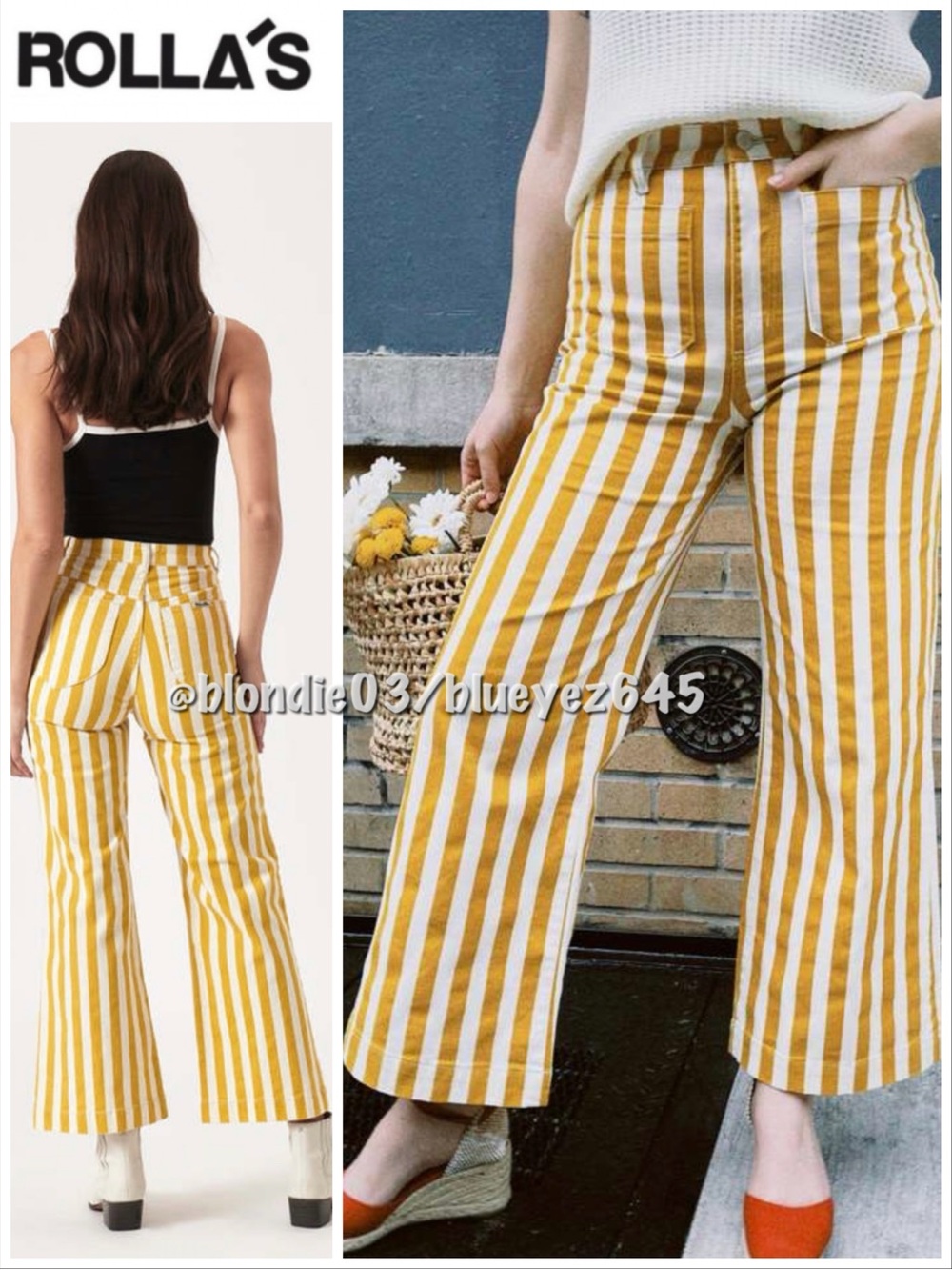 Rolla’s High Rise Wide Leg Sailor Florence Stripe Jeans 27 NWT